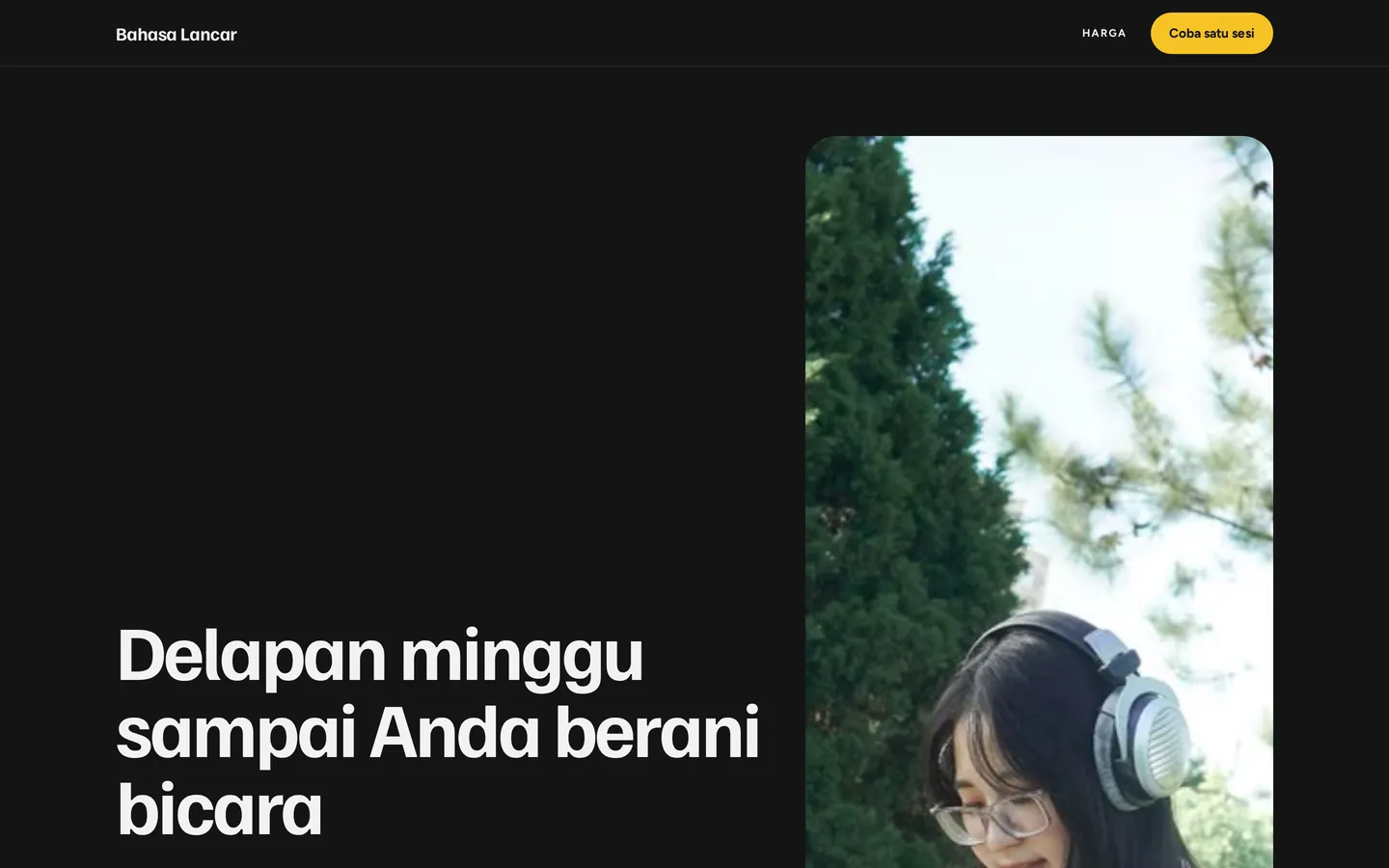 Contoh landing page kursus online untuk Bahasa Lancar