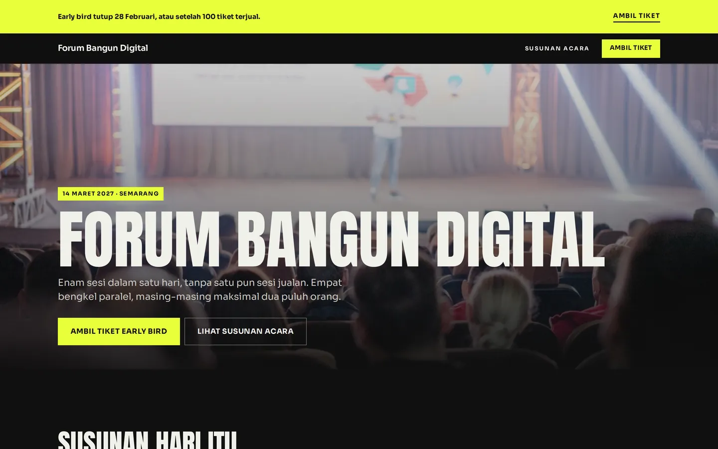 Contoh landing page event & webinar untuk Forum Bangun Digital