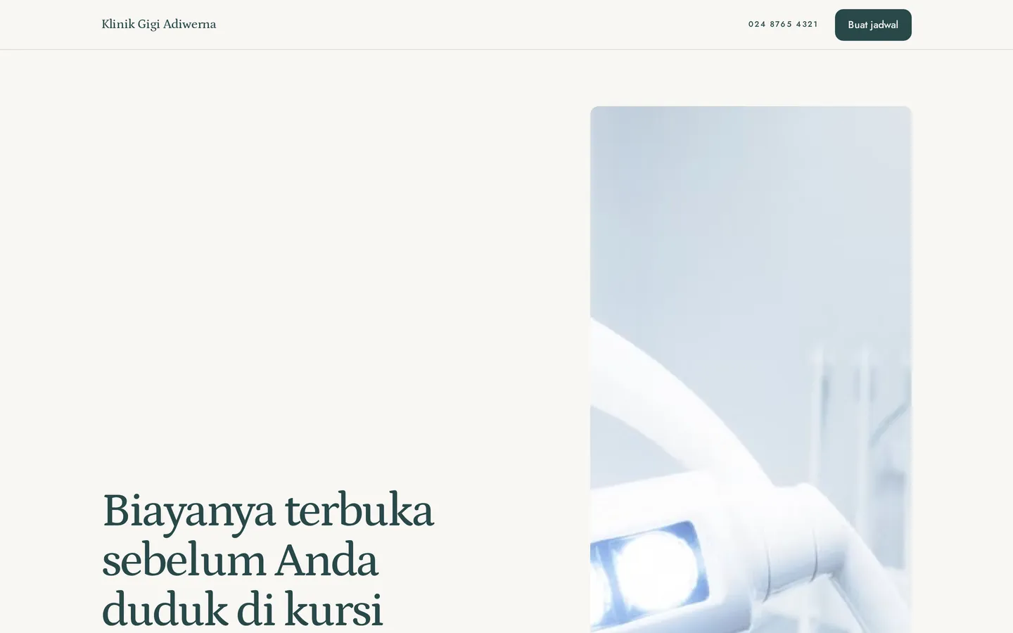 Contoh landing page klinik & kesehatan untuk Klinik Gigi Adiwerna