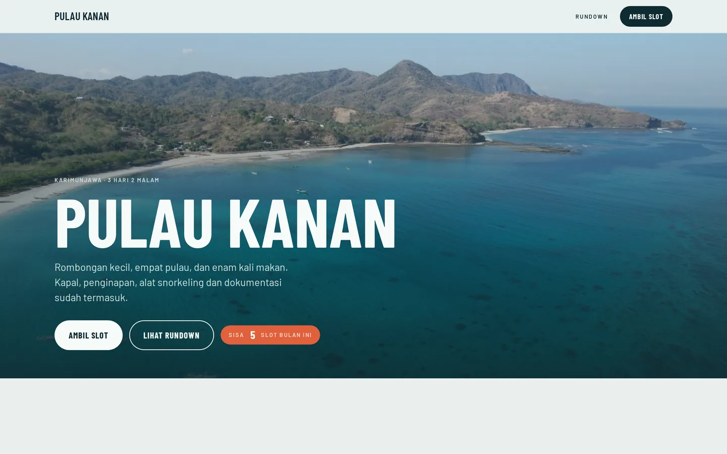 Contoh landing page travel & tour untuk Pulau Kanan