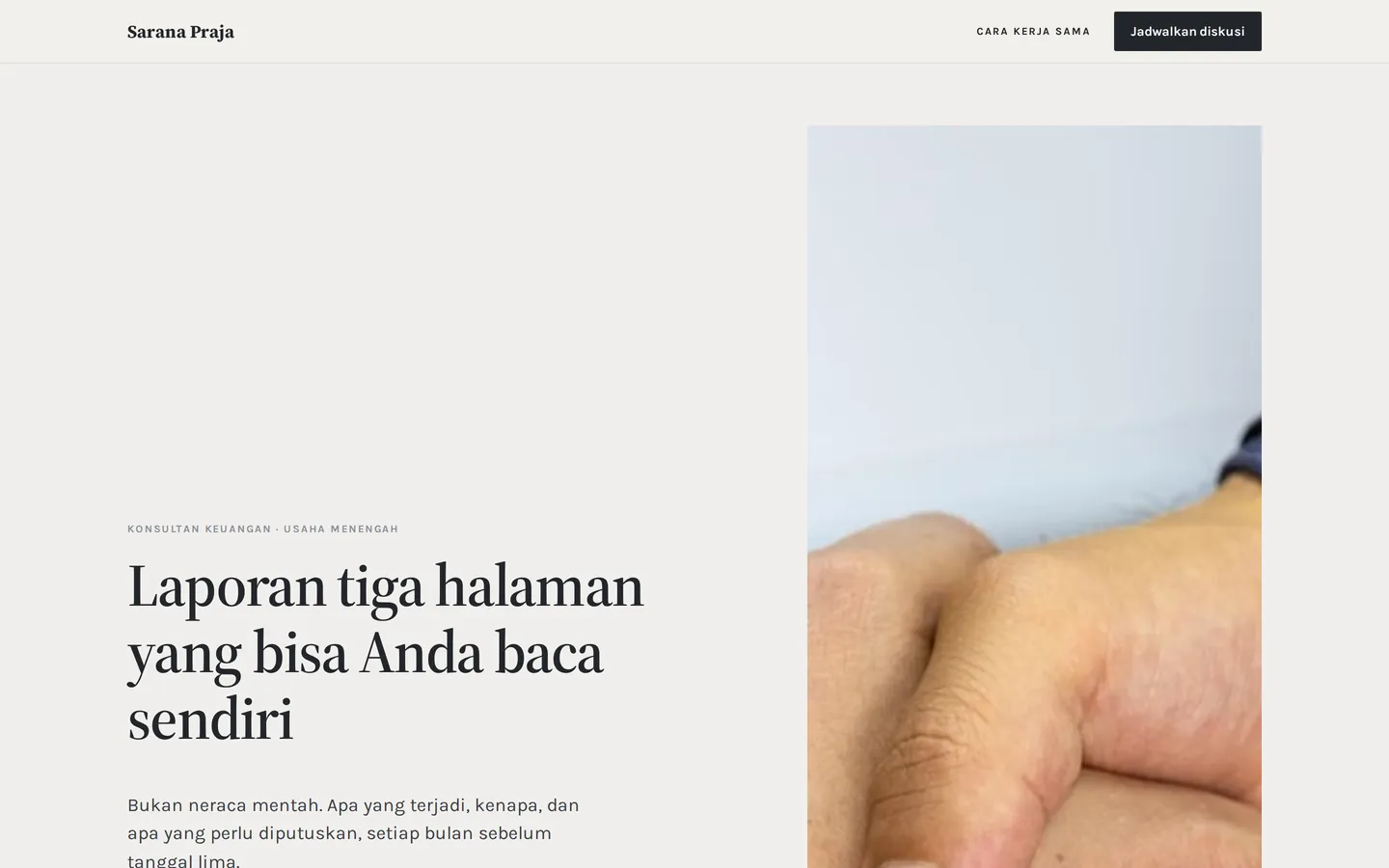 Contoh landing page konsultan untuk Sarana Praja